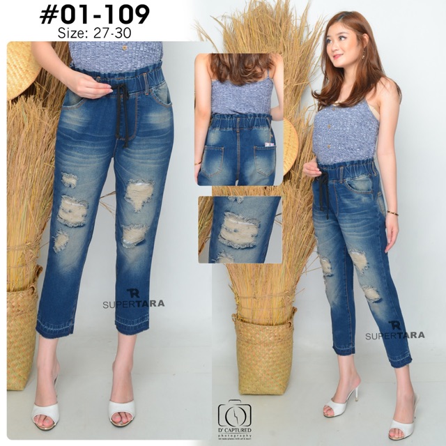 Celana Jeans wanita robek ban karet supertara Shopee Indonesia