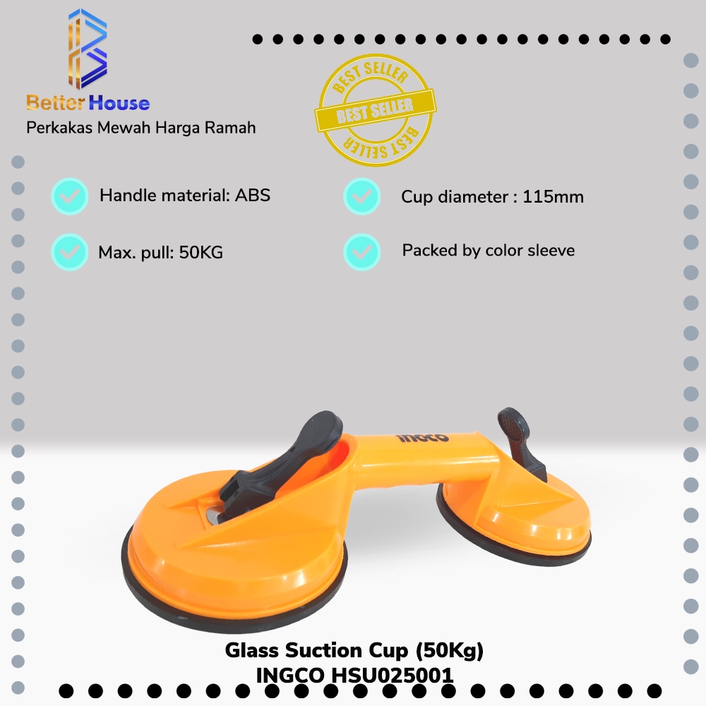 Jual Glass Suction Cup (50Kg) INGCO HSU025001 Kop Kaca Kaki 2 Dua Jaw