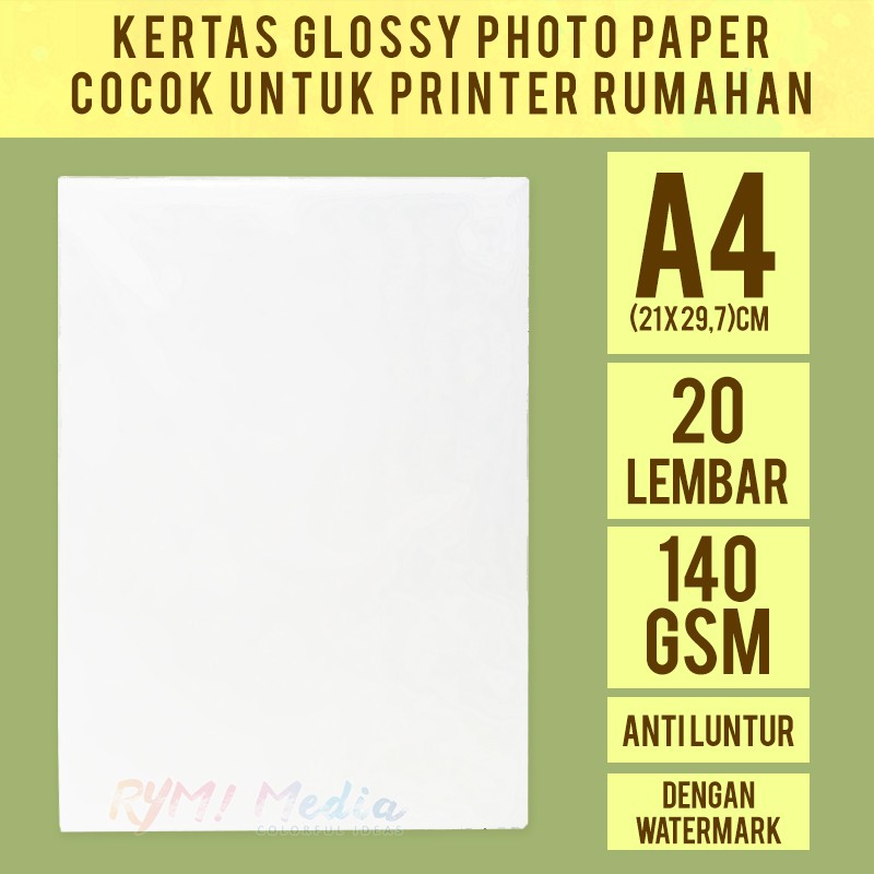 Jual Kertas Foto Glossy 140 gsm A4 isi 20 / Photo Paper Tipis SINGLE