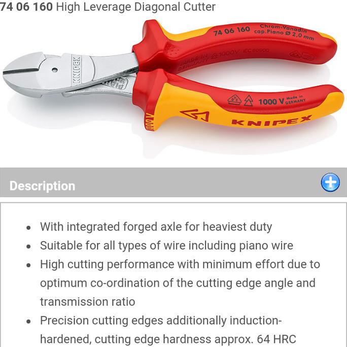 Bergaransi 74 06 160 High Leverage Diagonal Cutter Knipex