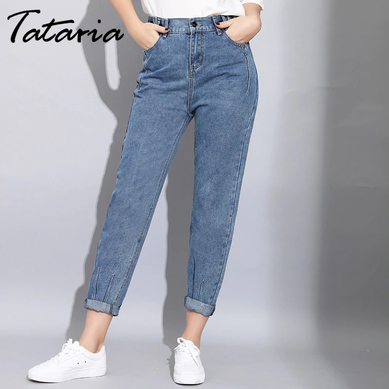 Jual Tataria Loose Harem Vintage Jeans Woman High Waist Light Blue Boyfriend Jeans For Women | Shopee Indonesia