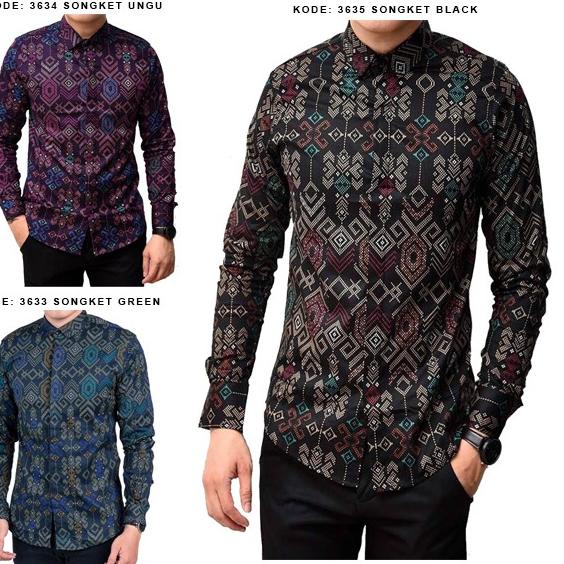 Jual READY** Kemeja Batik Songket Pria Lengan Panjang Batik songket pria  casual 3633 3634 3635 伊 Indonesia|Shopee Indonesia