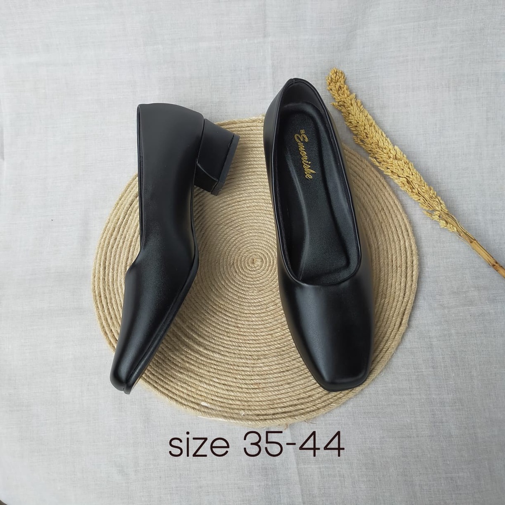 HAK 3 CM Sepatu pantofel kantor wanita Hitam Formal BIG
