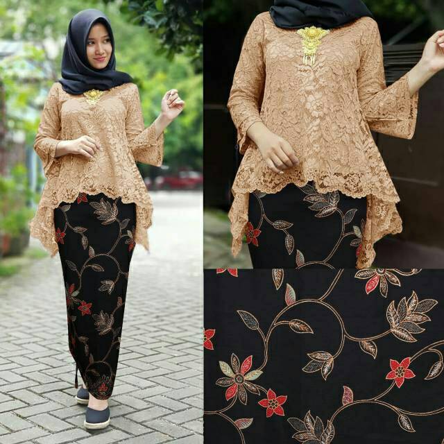 Jual Kebaya Bianca Set Brokat Coklat Rok Lilit | Shopee Indonesia