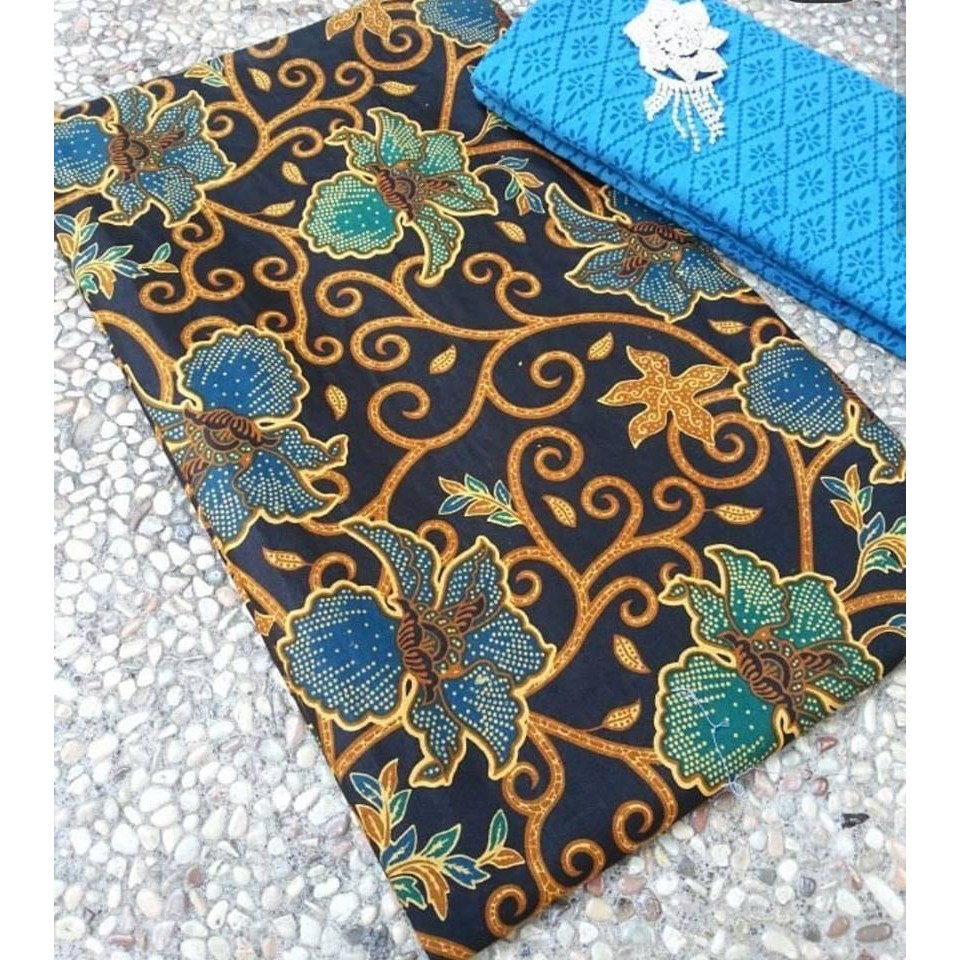 Kain Batik dan Embos Pekalongan Pria Wanita / Bunga Sepatu Biru Toska