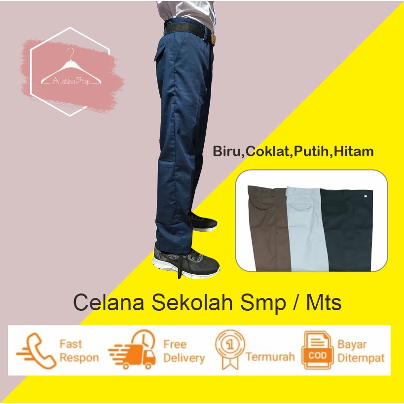ALGHINA seragam sekolah celana SMP/MTS panjang drill biru,putih,coklat pramuka&hitam Shopee