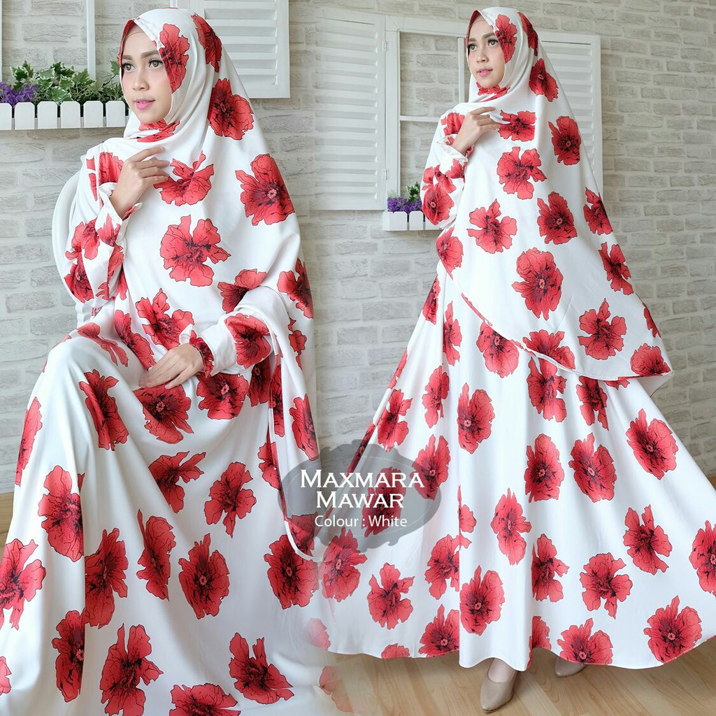 Baju Gamis Motif Bunga Mawar Hijab Muslimah