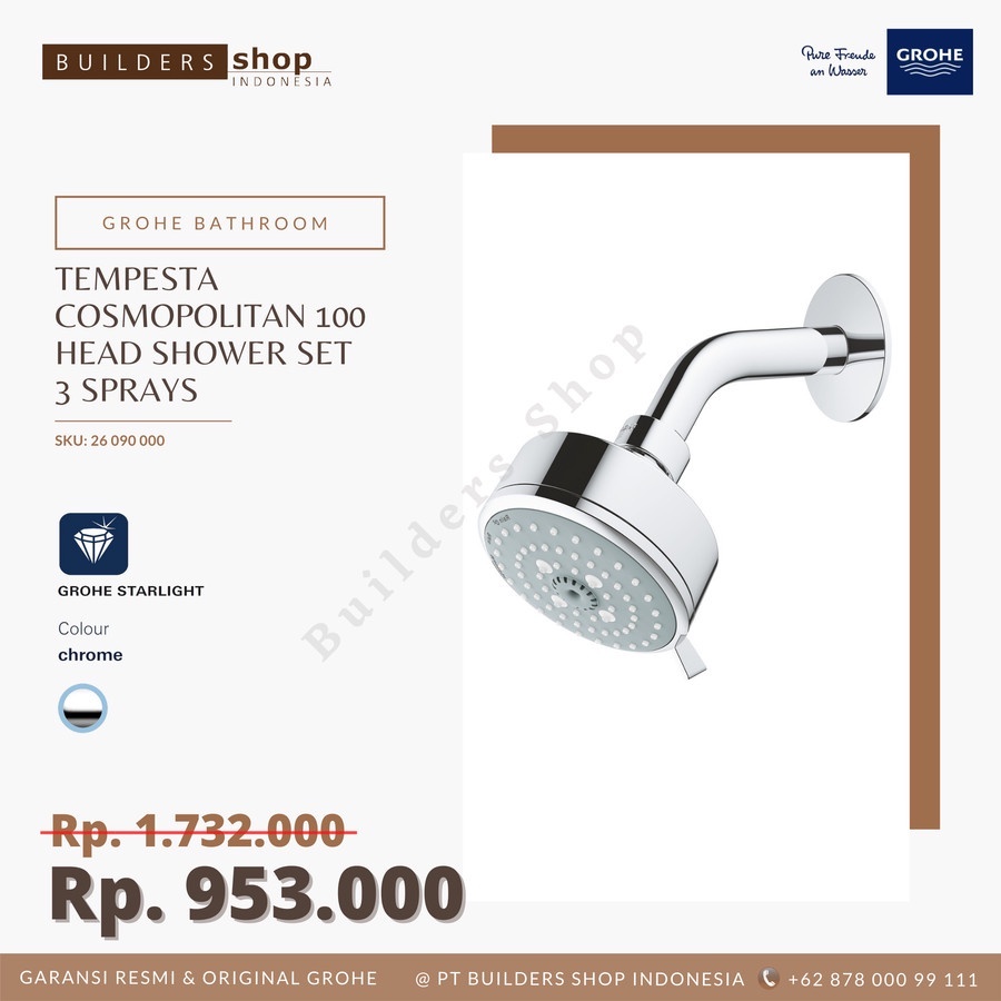 Jual GROHE 26090000 Tempesta Cosmopolitan 100 Head Shower Set 3