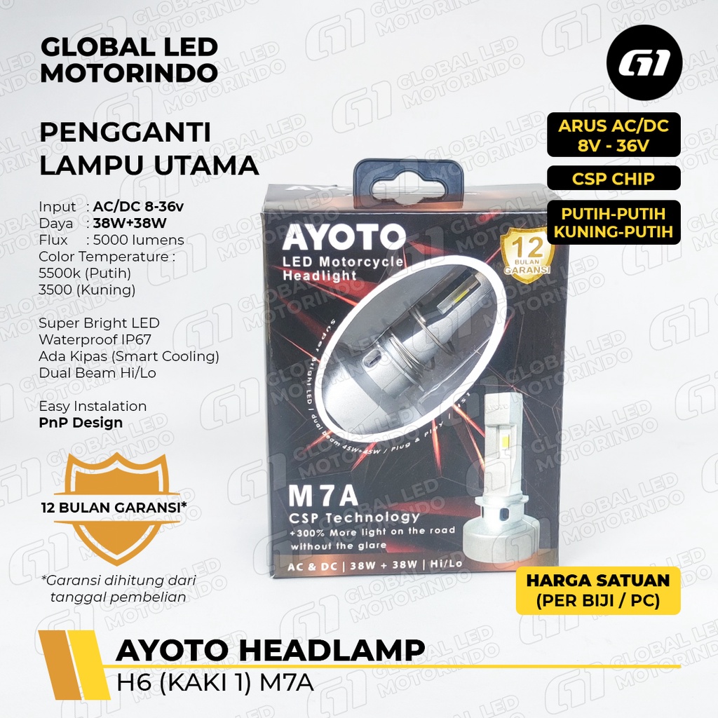 Jual [AYOTO] LAMPU DEPAN (HEADLAMP) H6 LED M7A AC DC MOTOR MATIC