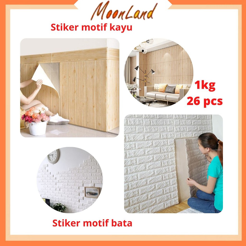 Jual MoonLand 511/509 Wallpaper Dinding Foam 3D Kecil Motif Kayu dan