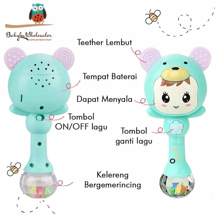 Jual Termur@H Mainan Gigitan Genggam Bayi Ada Lagu Lampu / Rattle Stick Musical - Biru Muda Indonesia|Shopee Indonesia
