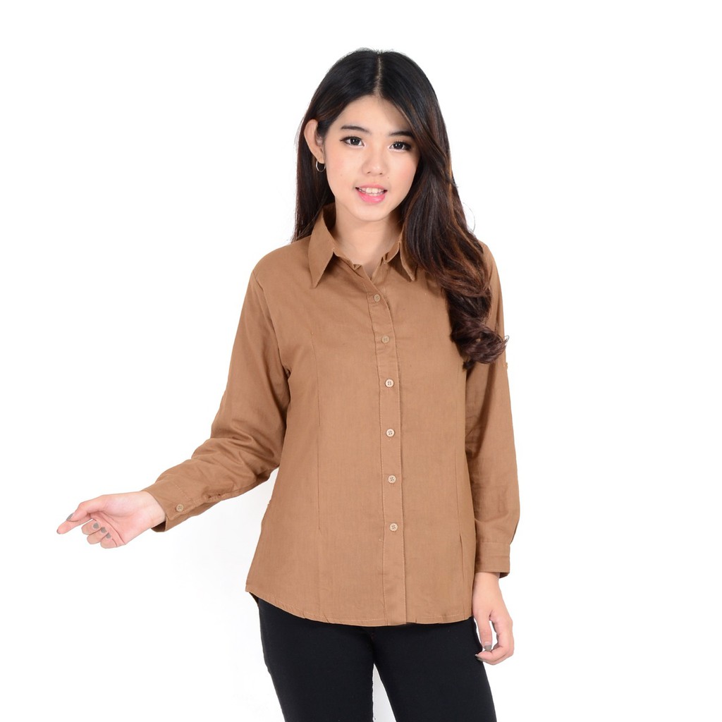Jual Kemeja Wanita Bahan Katun Polos Wanita Warna Coklat Susu | Shopee Indonesia