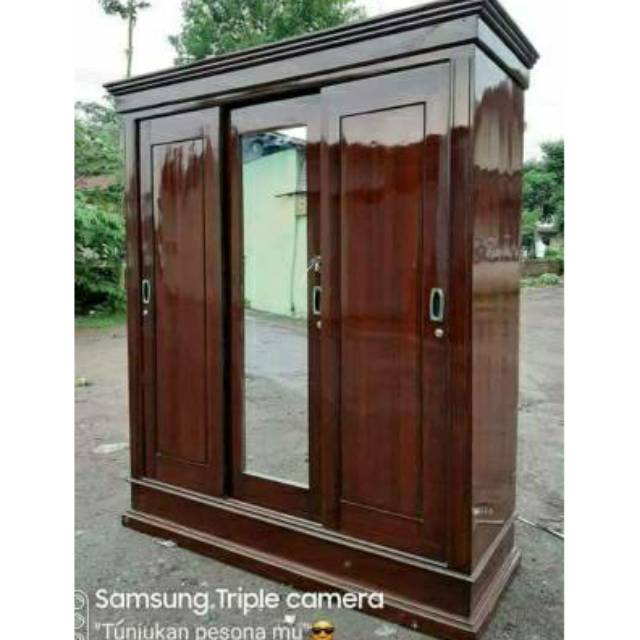 Lemari pakaian pintu 3 sleding kayu jati lemari sleding lemari murah lemari  kayu jati lemari 3 pintu | Shopee Indonesia
