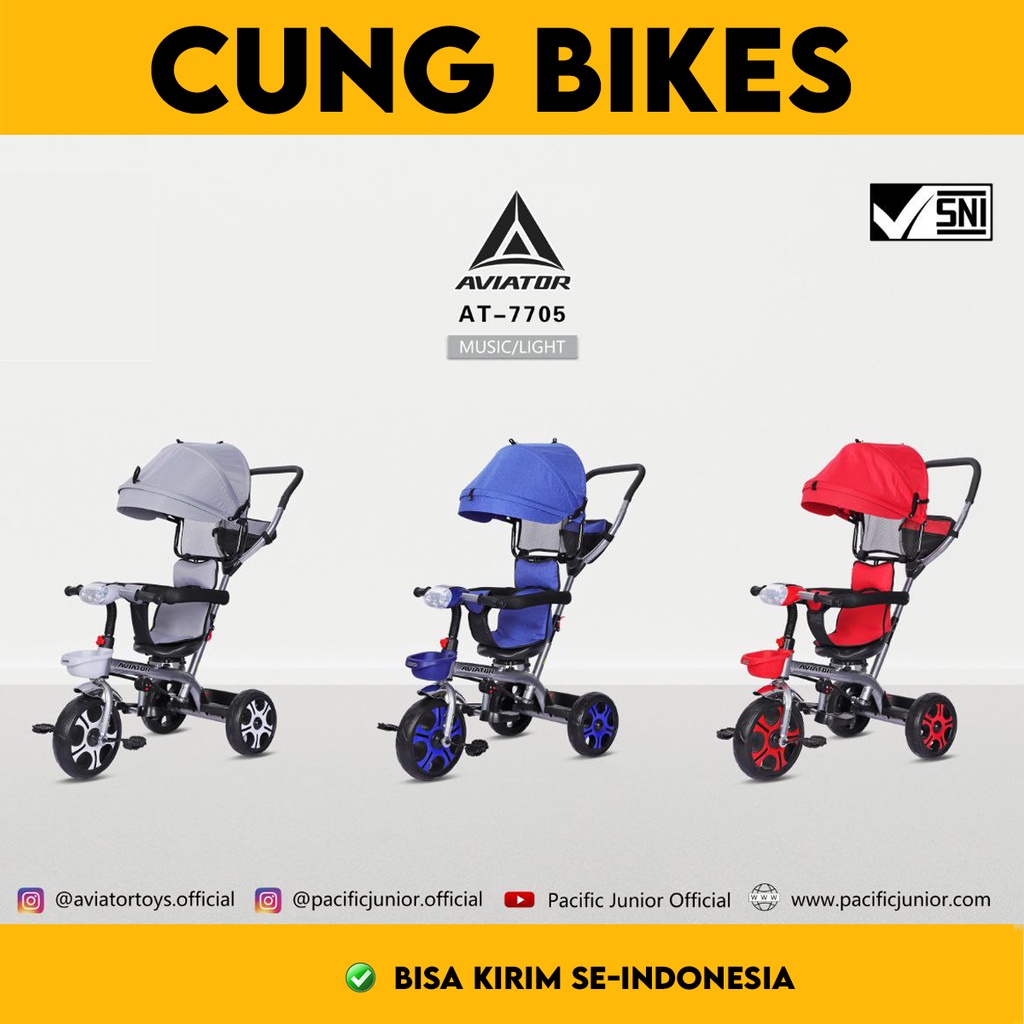 SEPEDA ANAK RODA TIGA TRICYCLE AVIATOR AT 7705 KURSI PUTAR Shopee