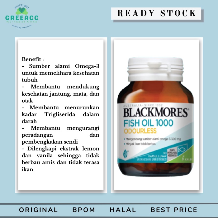 Jual BLACKMORES Odourless Fish Oil 1000mg 30 kap Omega 3 1000 mg