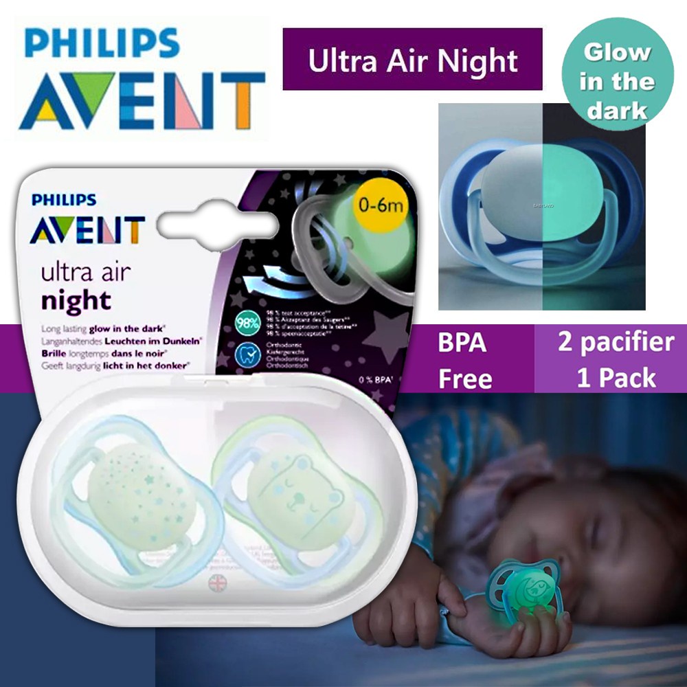 Jual Philips Avent Soother Night Time Blue 06M Isi 2 Empeng Dot