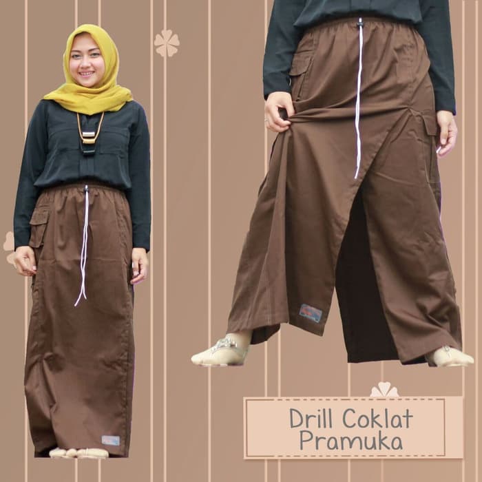 Jual Rok Celana Muslimah Garasi Salwa Collection Bahan Drill Warna Coklat Tua Pramuka Original | Shopee Indonesia