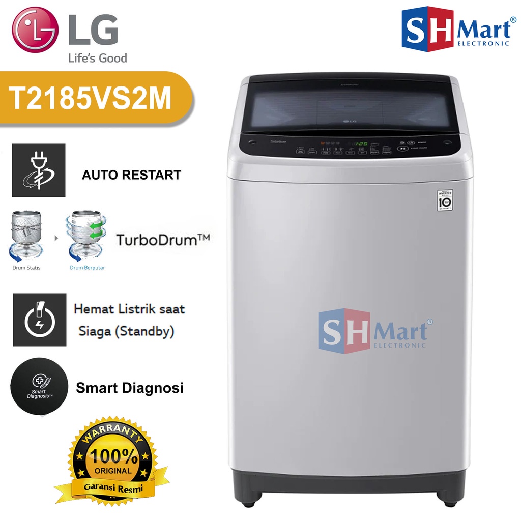 Jual MESIN CUCI TOP LOADING LG 8,5 KG T2185VS2M SMART INVERTER TURBO