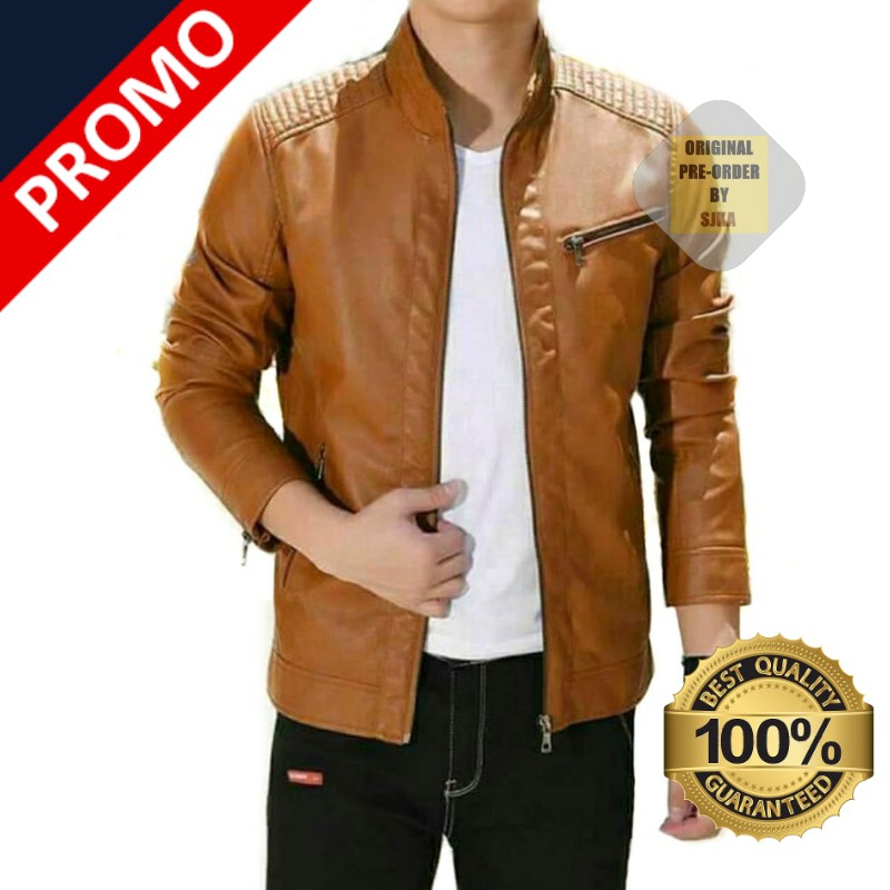 Jual Jaket Kulit Asli Coklat Muda | Shopee Indonesia
