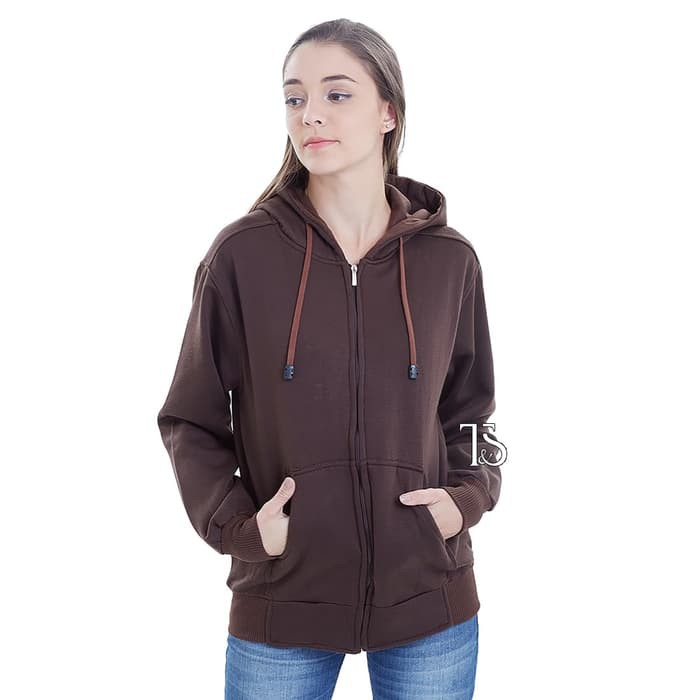 Jual Jaket Hoodie Zipper Coklat Kopi Polos Wanita M - Xl | Shopee Indonesia