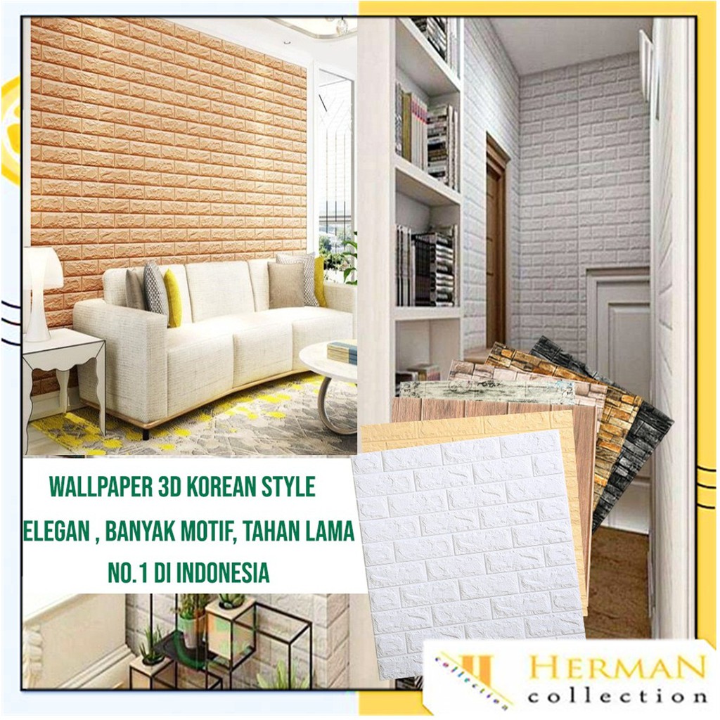 HC Wallpaper dinding Foam 3D Bata Batu Polos Motif Kayu 77x70cm WOOD