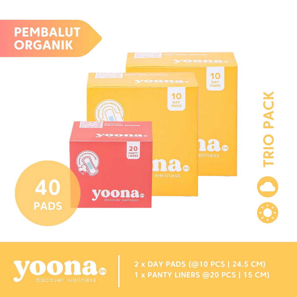 Jual YOONA Trio Pack (2 Day Pads + 1 Panty Liner) Pembalut Organik