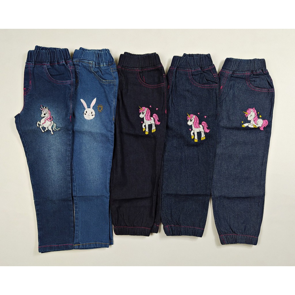 celana jeans mix denim LITTLE M panjang jogger anak cewek perempuan murah umur 2 3 4 5 6 tahun