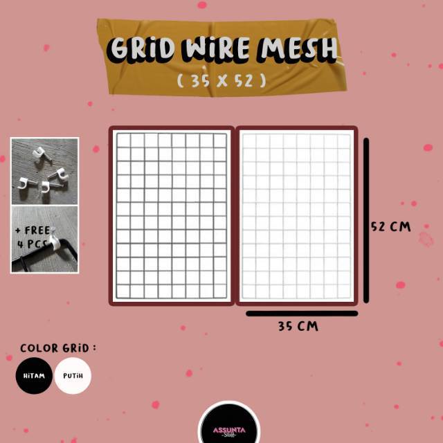 Jual [AS] GRID MESH WIRE 35X52 / HIJANG / HIASAN DINDING PERSEGI