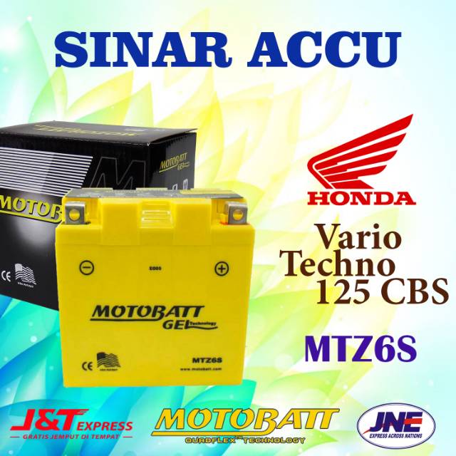 Aki Motor Honda Vario 125 CBS Motobatt MTZ6S Aki Kering
