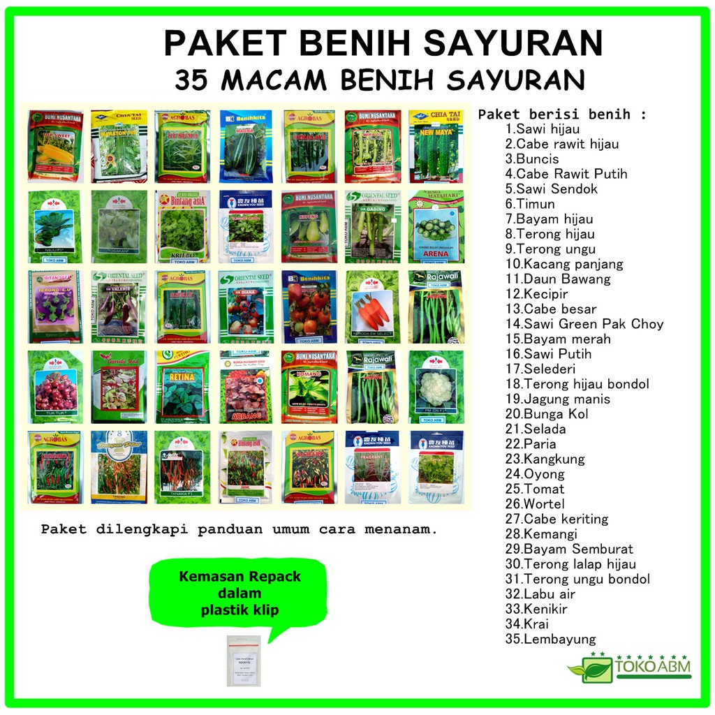 Paket Hemat Benih Tanaman Sayuran 35 Macam Bibit Tanaman Sayur Kemasan