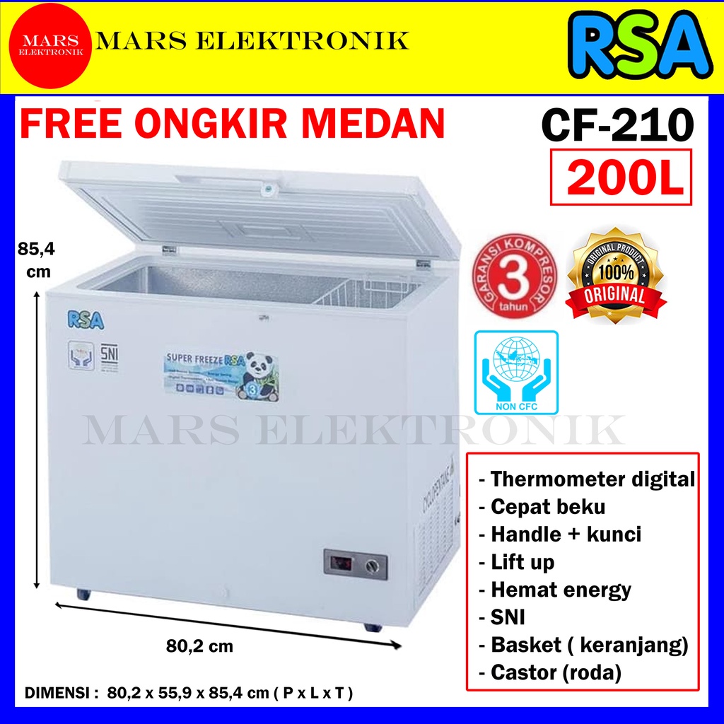 Jual CHEST FREEZER RSA CF210 / 200 LITER / CF 210 / BOX PEMBEKU / PETI
