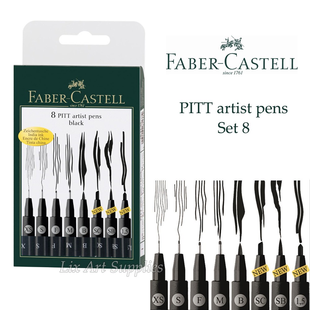 Jual Faber Castell Pitt Artist Pens Black - Set 8 | Shopee Indonesia