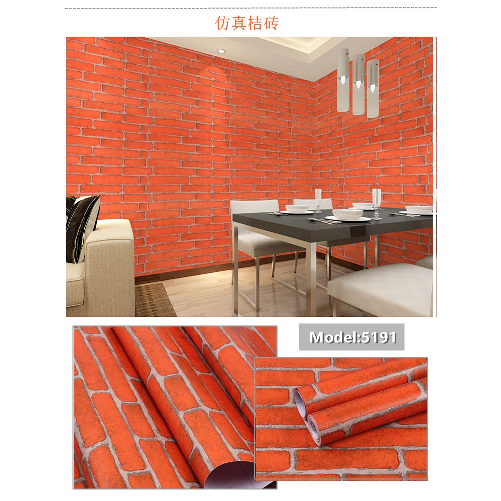 Wallpaper dinding murah motif Batu bata oren /Walpaper stiker dinding