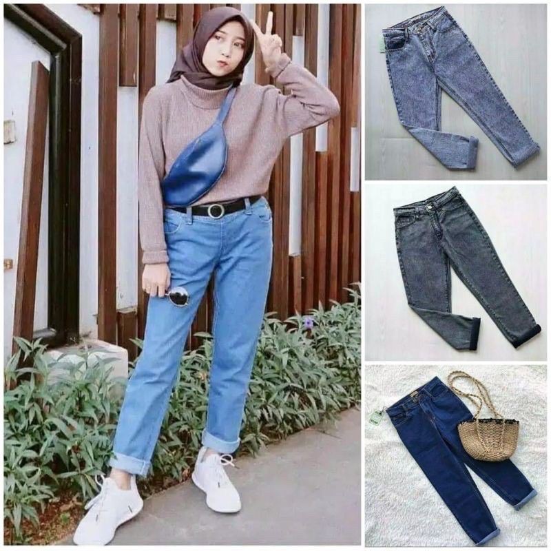 Celana BOYFRIEND JEANS wanita cewek Shopee Indonesia