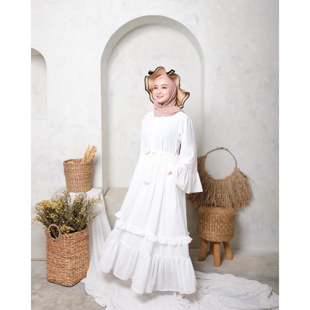 SYF07 Busana Muslim Wanita Summer Dress Putih Shopee