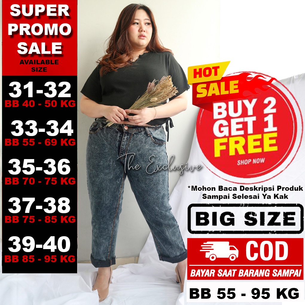 Jual Celana Boyfriend Jeans Wanita Jumbo Big Size BB 55 105 KG Baggy