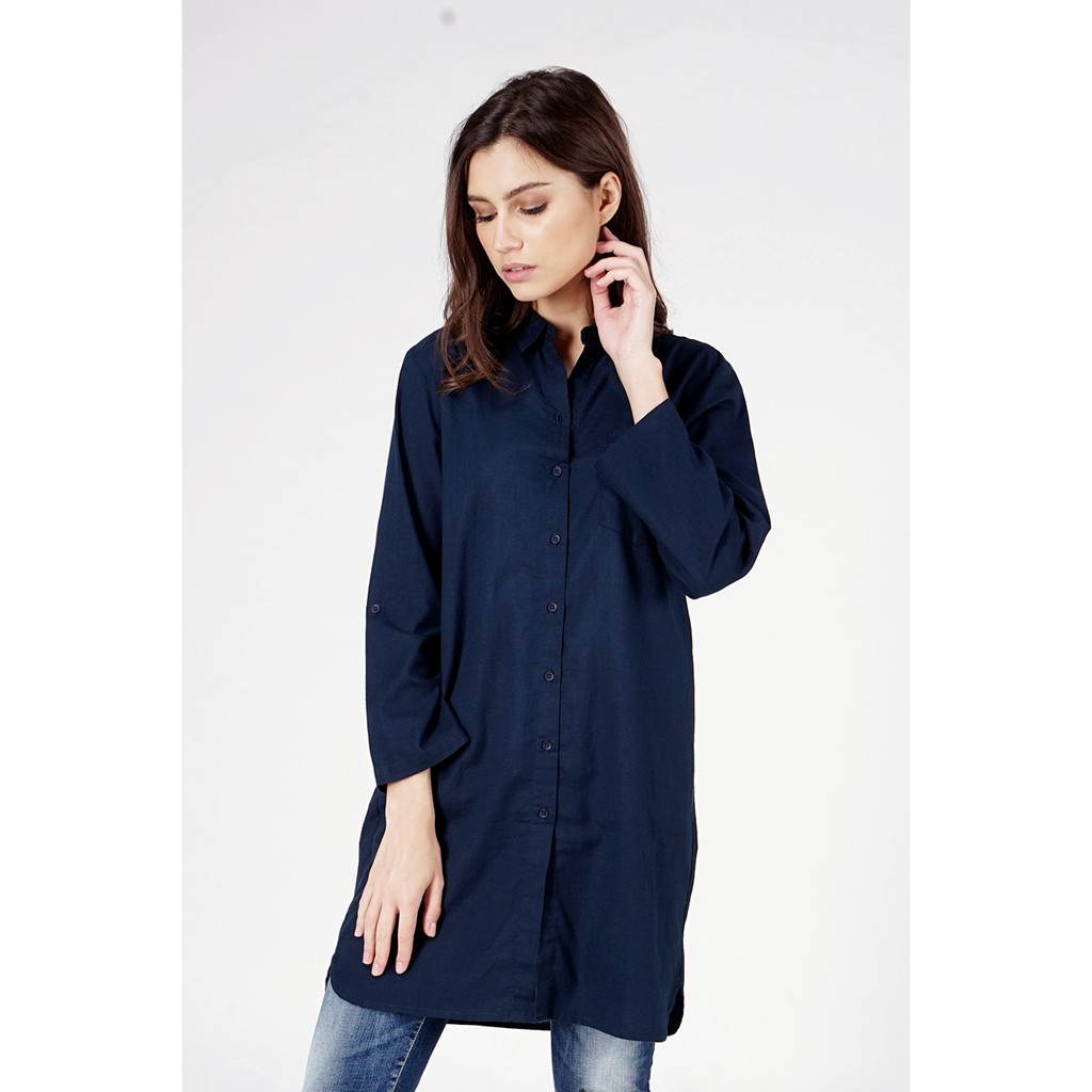 Carven Navy Tunik Shirt 24709L5NA Logo Jeans Shopee