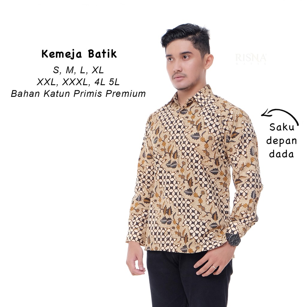 Risna Batik KRB192 A Kemeja Batik Pria Lengan Panjang Katun Primis Halus  Exclusive M L XL | Shopee Indonesia