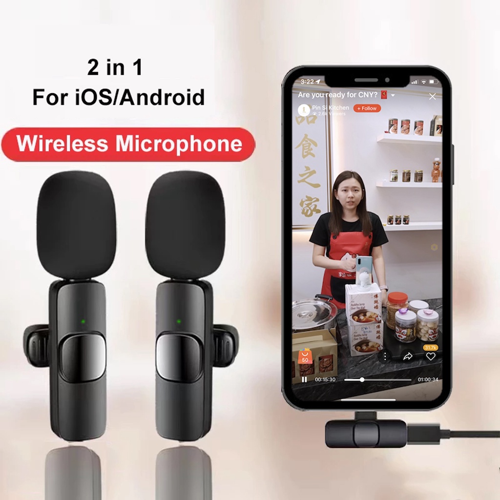 Jual Mic Wireless HP Vlog Youtuber Portable Mic for Iphone and Android