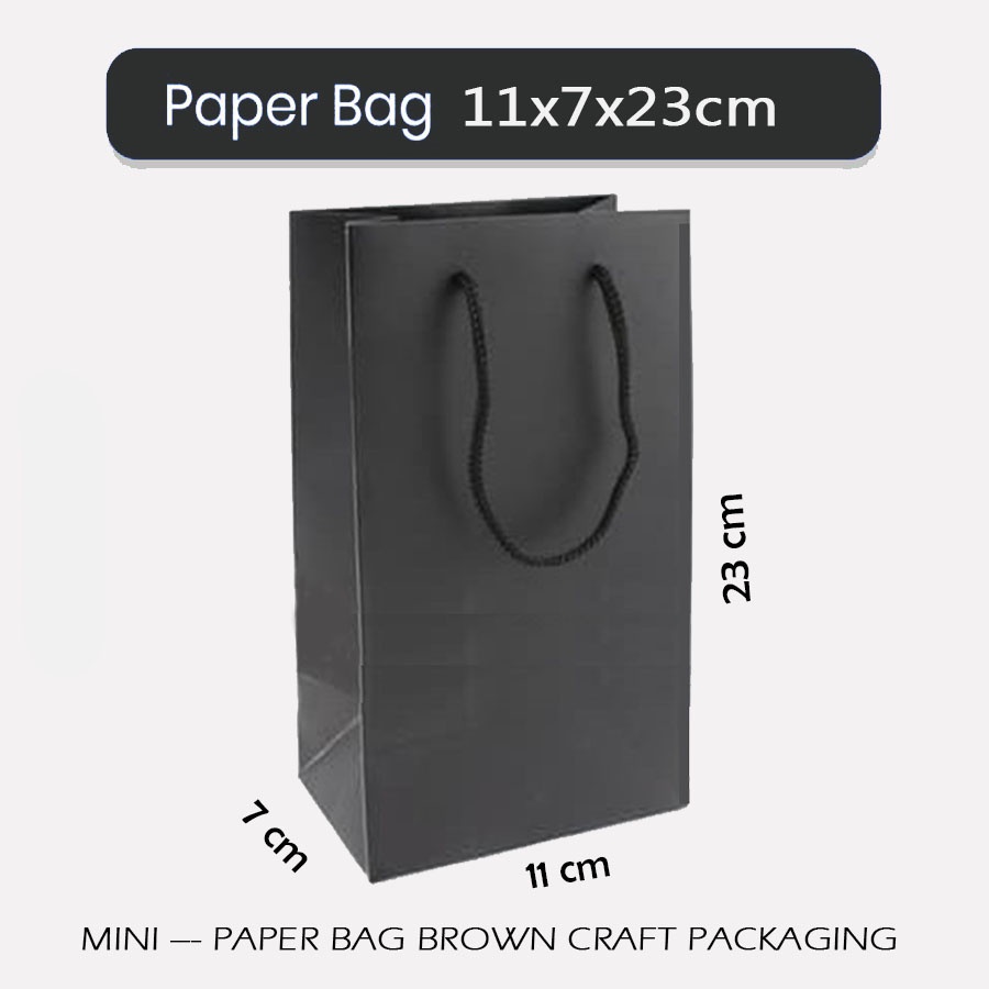 Jual Paper Bag Polos Warna Hitam Vertikal 11x7x23 cm Papper Bag Kado