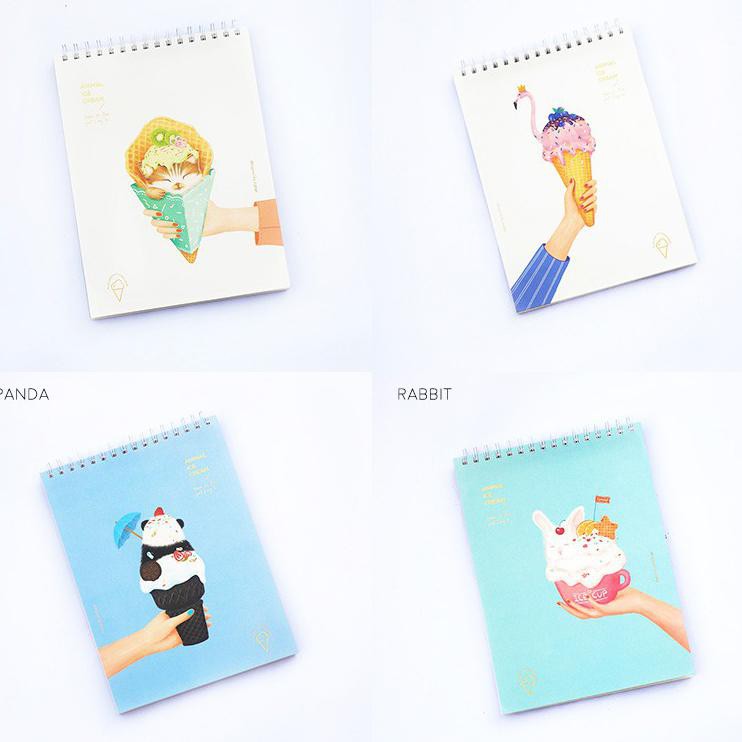 Cute Animal Ice Cream Spiral Sketchbook B4 Buku Gambar Lucu Buku