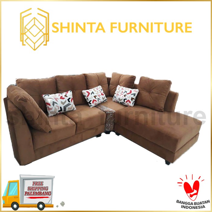 Jual Sofa L Veronica / Sofa Bludru Coklat / Sofa L Minimalis Ruang Tamu | Shopee Indonesia