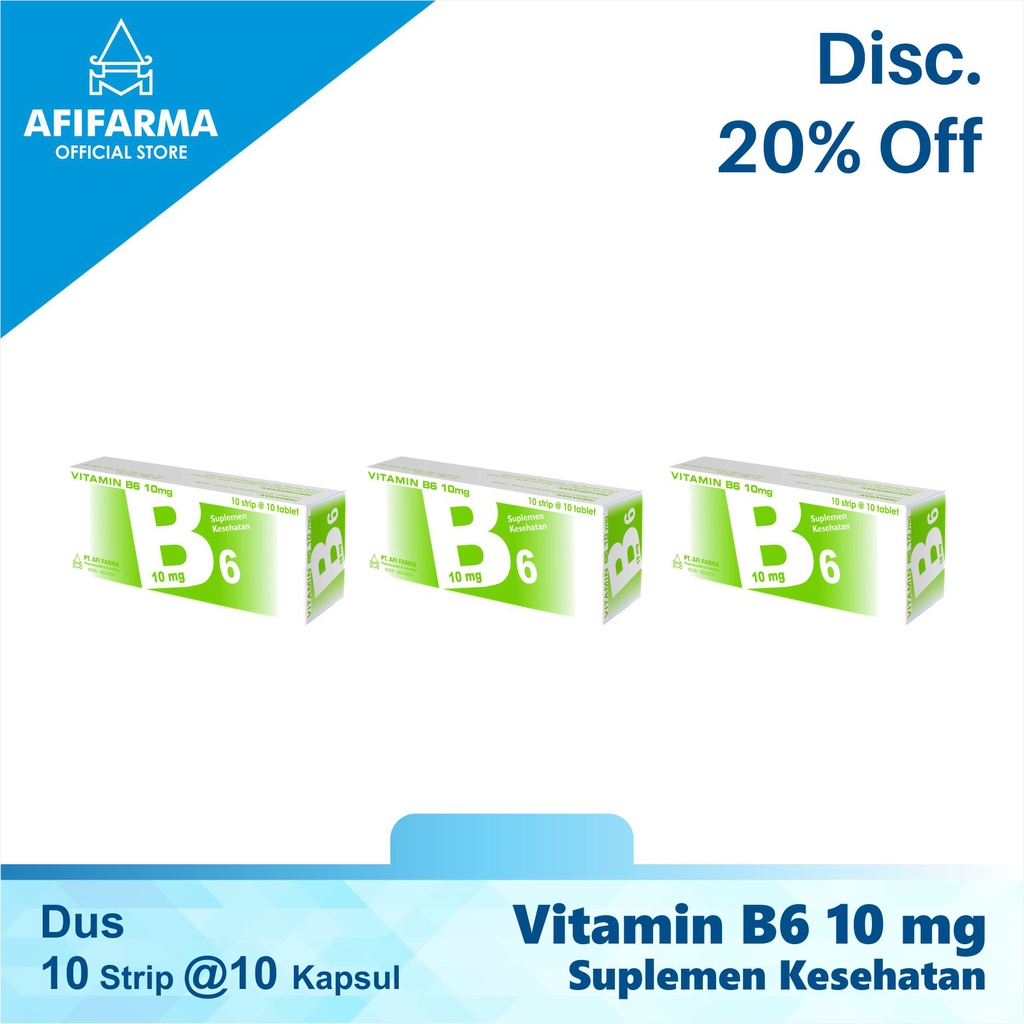 Jual VITAMIN B6 10 MG Suplemen Otak, Sistem Syaraf, dan Kulit 10 strip