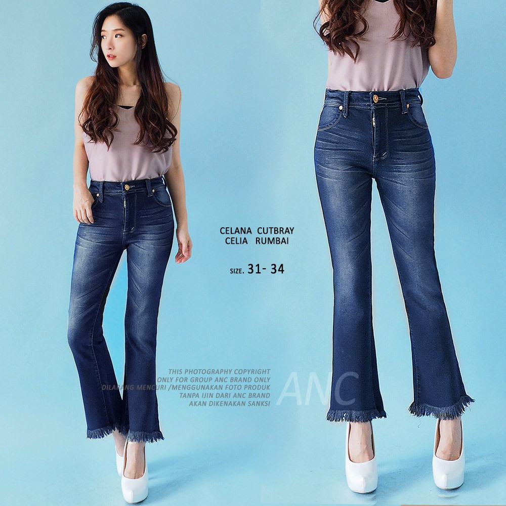 Celana Jeans Jumbo Wanita Terkini Celana Cutbray Celia DMD Rumbai Shopee Indonesia