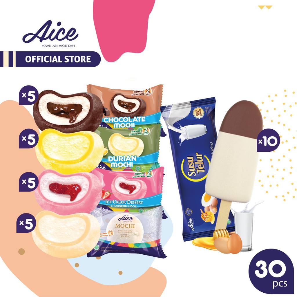 Paket Aice Ice Cream Mochi 20 Pcs ( 4 varian rasa masingmasing 5 pcs