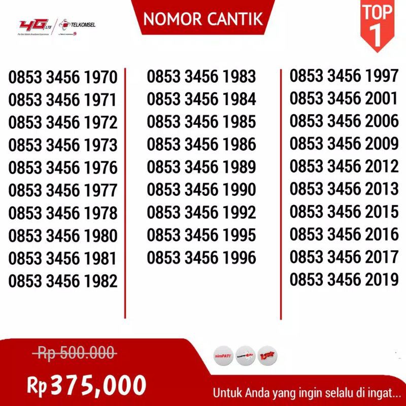 NOMOR CANTIK 0853 3456 TAHUN | Shopee Indonesia