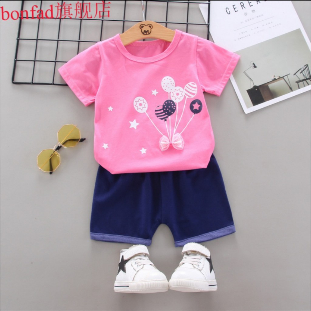 Setelan Baju Anak Balita Import Set Kaos Anak Cewek