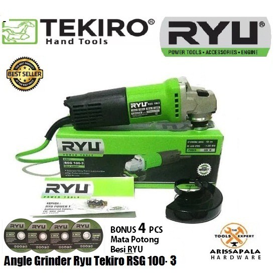 Mesin Gerinda Tangan RYU TEKIRO Angle Grinder Ryu RSG 1003 Type Baru Bonus 2 pcs Mata Potong