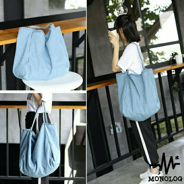 Monologue Denim Tote Canvas Bag Tas Kanvas Polos Pria Unisex