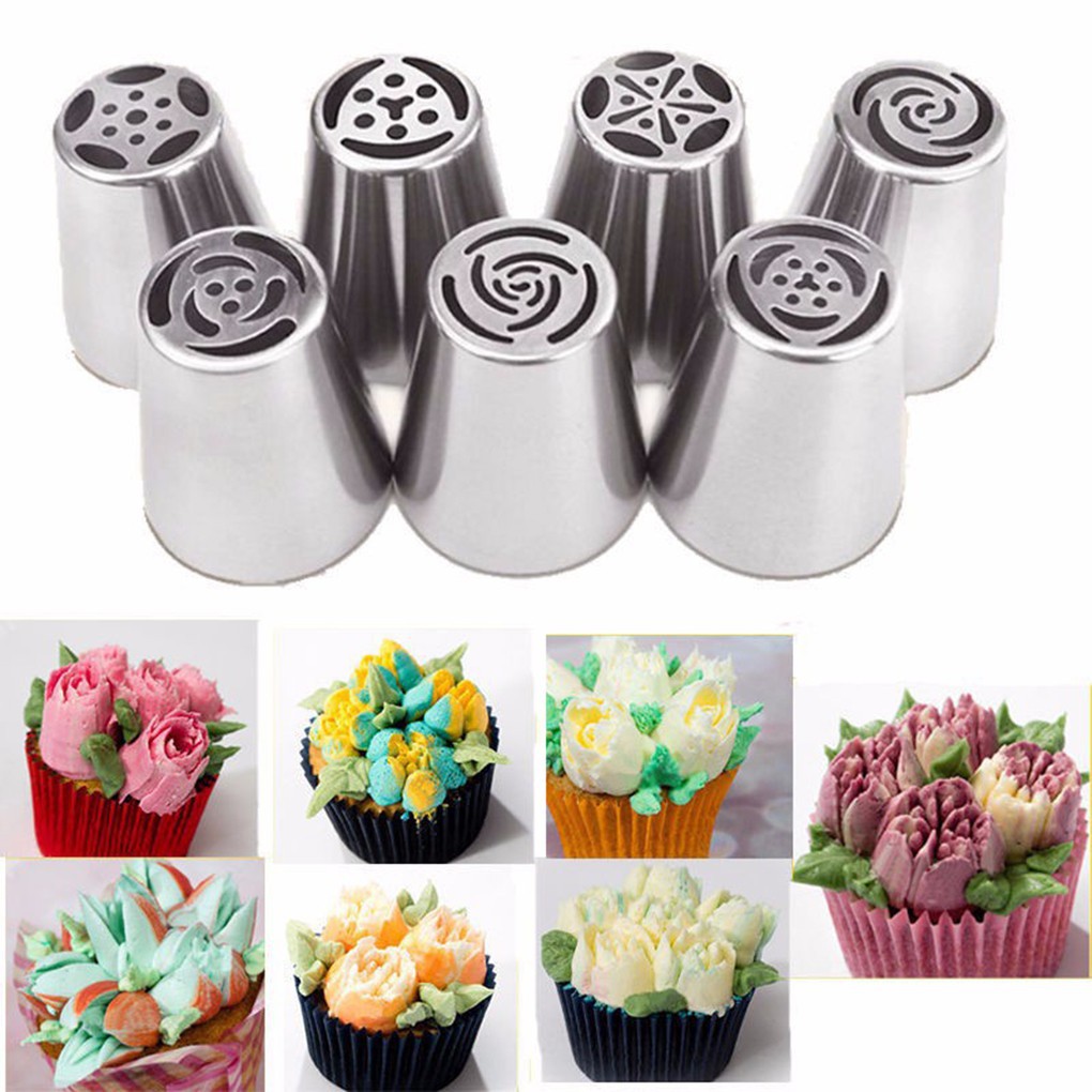 Set 7Pcs Spuit Piping dengan Bahan Stainless Steel dan Bentuk Bunga